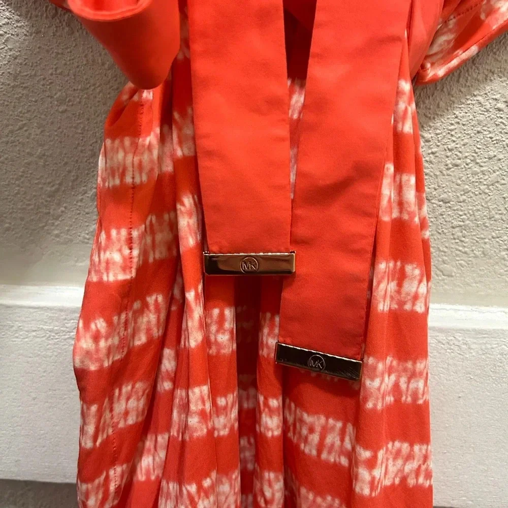 Michael Kors Kytoto Stripe V-Neck Belted Tunic Cover-Up Sangria M/L NWT
